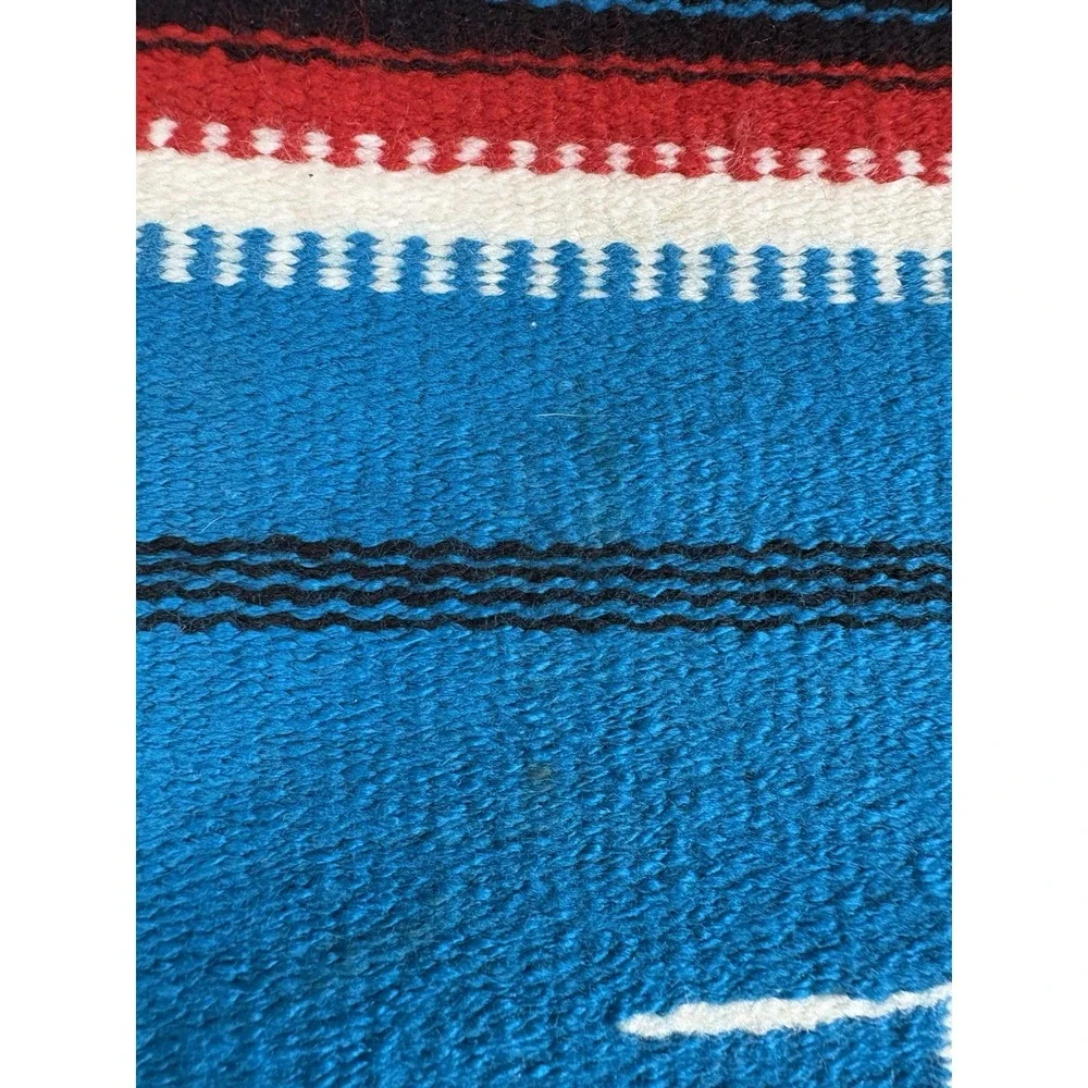 Americraft Inc Mexican Thunderbird Wall Hanging Rug Blue Acrylic 10x21 Fringe